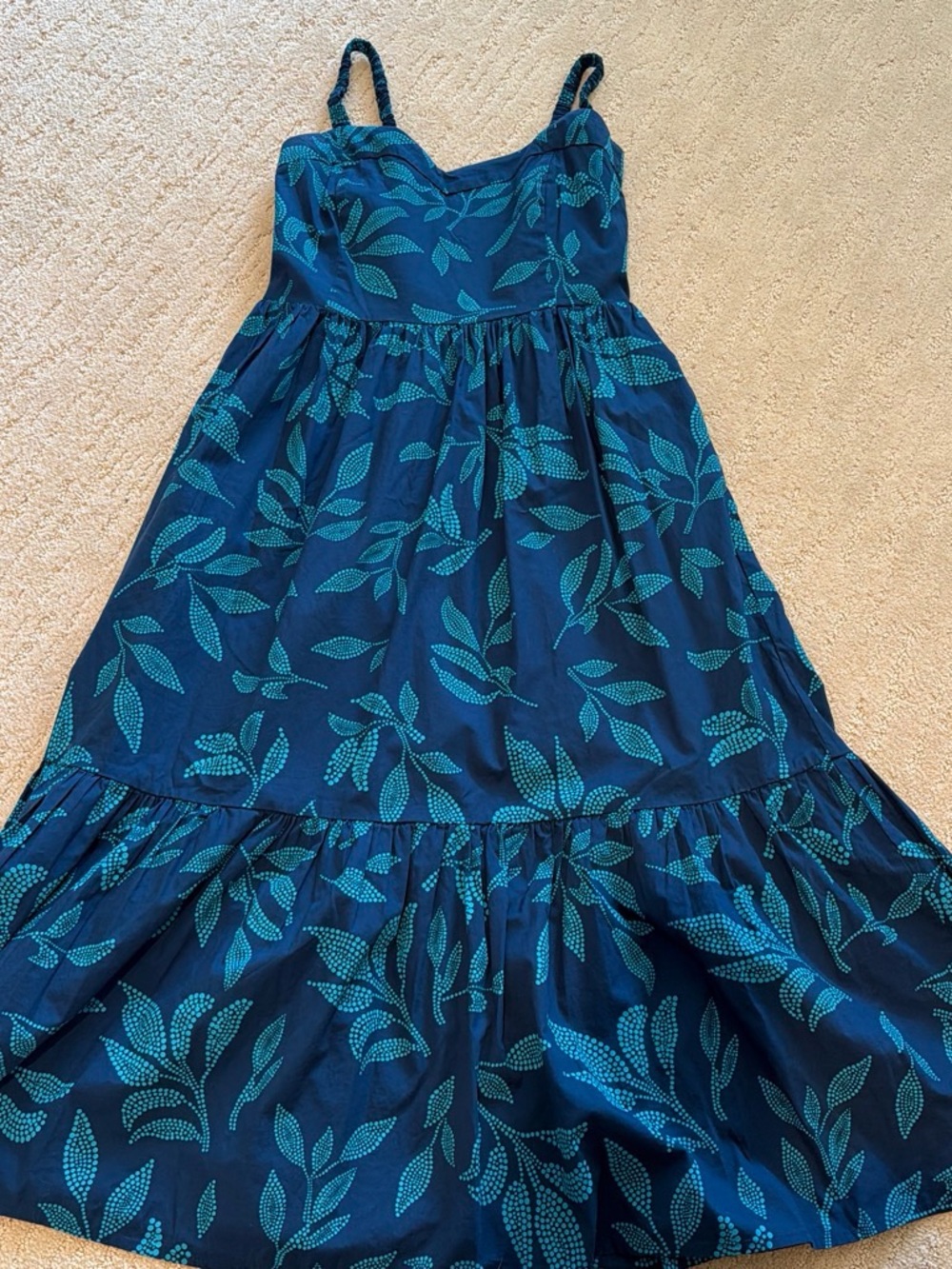 J. Crew Factory Navy Blue Leaf-Print Midi Dress